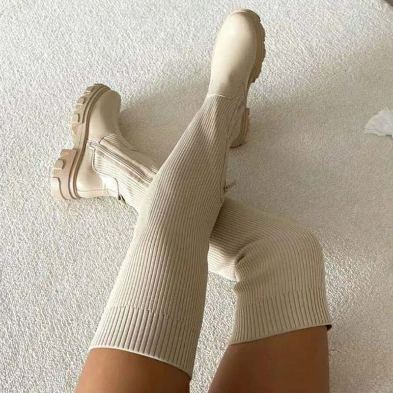 Cuissardes plates style chaussettes - Taupe