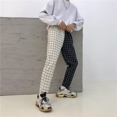 Pantalon Coréen Quadrillage Noir et Blanc