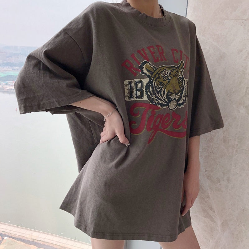 T-shirt Femme Fashion Express Motif Tigre - Coton/lin - Taille S - Blanc - Occasion Très Bon état