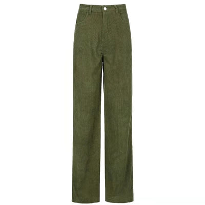 Pantalon velours taille haute vert