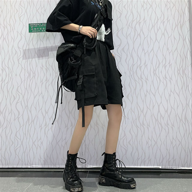 Short coréen Streetwear cargo noir
