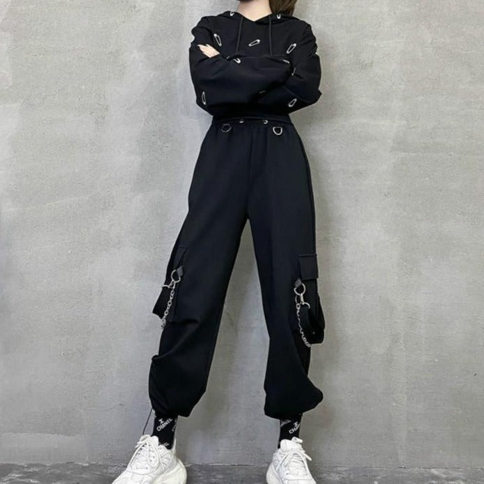 Pantalon coréen élastique noir