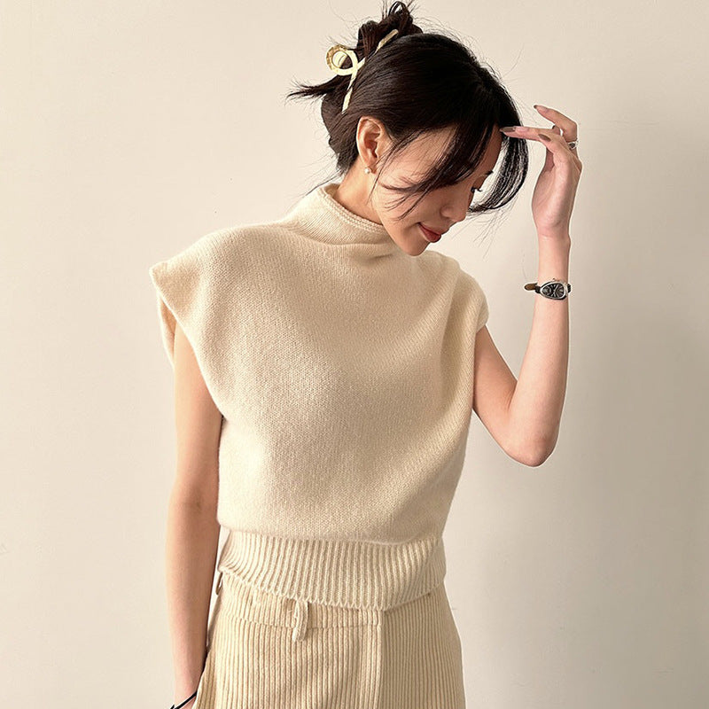 Korean Stand Collar Sleeveless Sweater