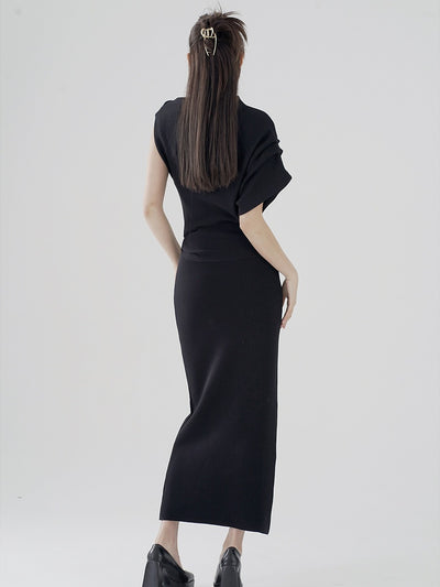 Korean Style Black Long Dress