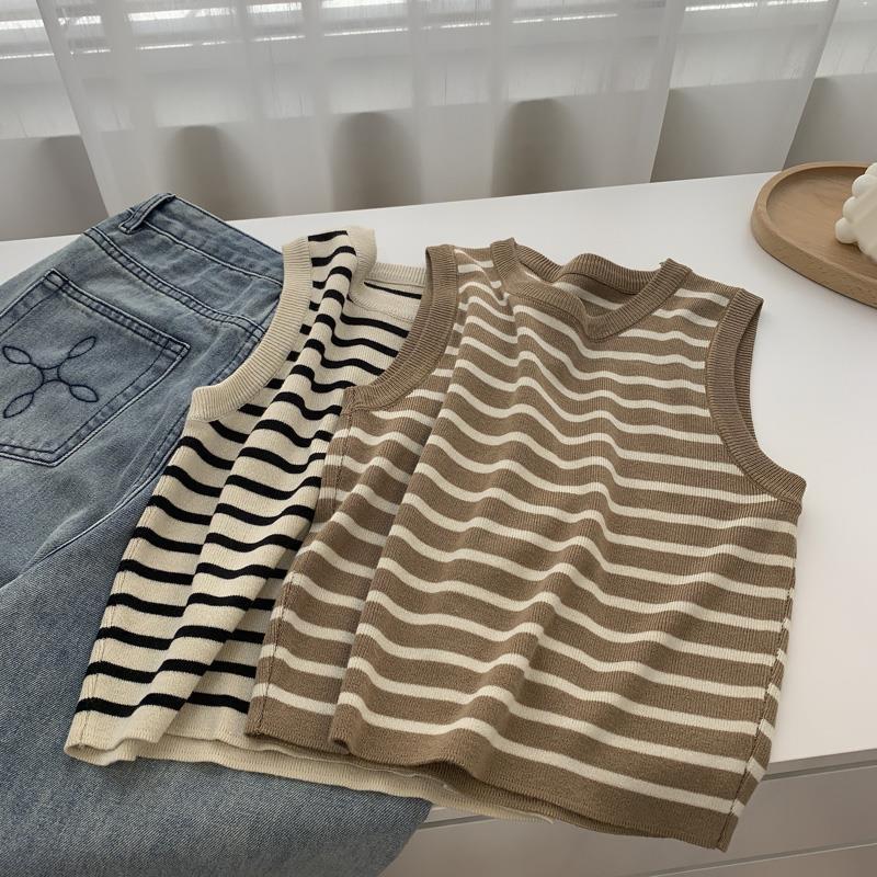 Korean Striped Knit Tank Top