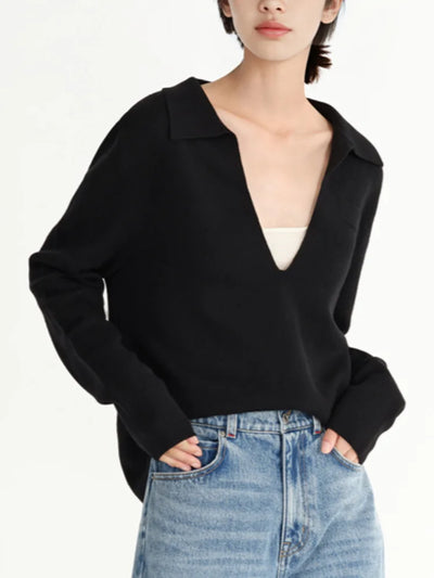 Korean Women's Loose Fit Polo Neck Sweater