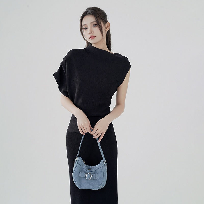 Schwarzes langes Kleid im koreanischen Stil