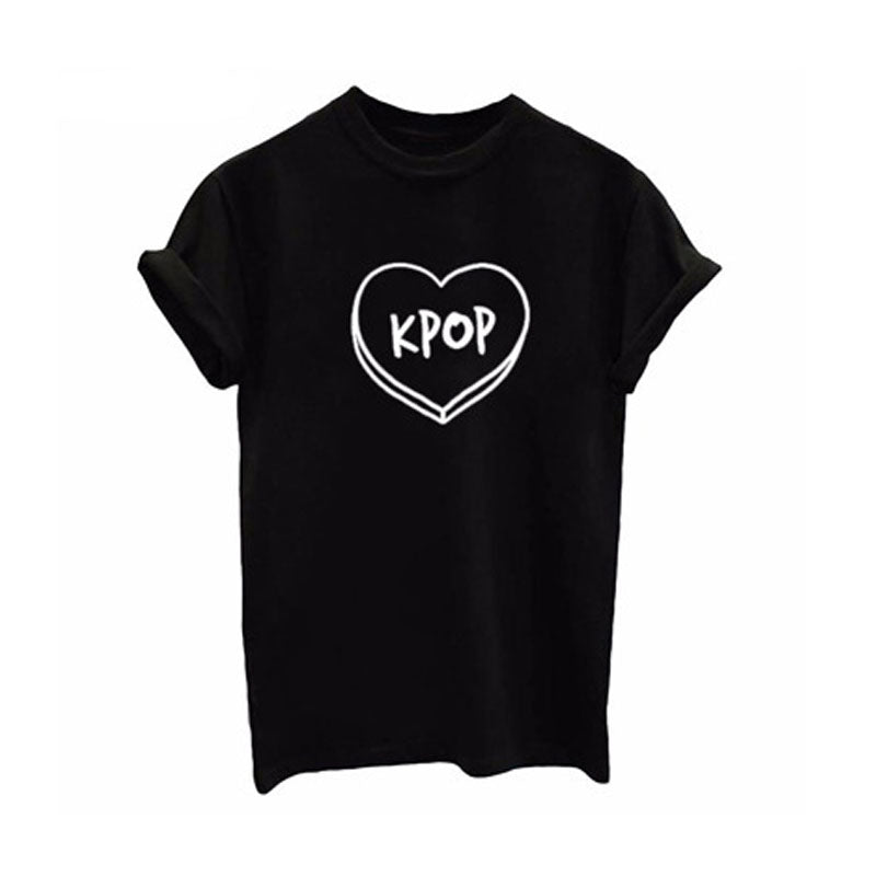 K-Pop Style Round Neck Cotton T-Shirt for Women