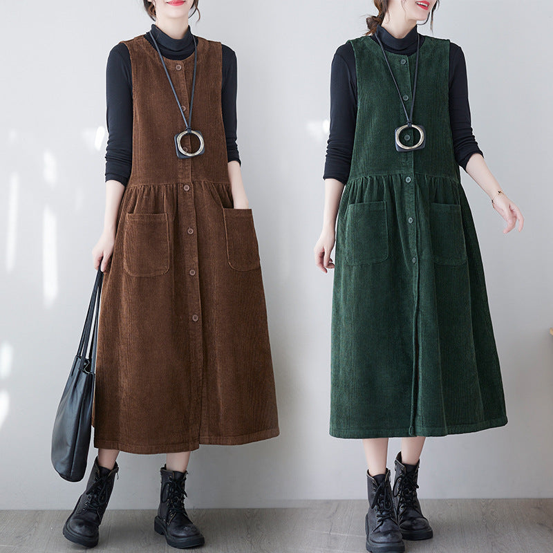 Korean Corduroy Long Dress