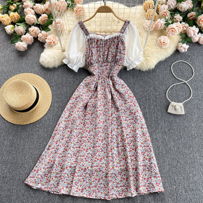 Square Collar Korean Midi Floral Dress