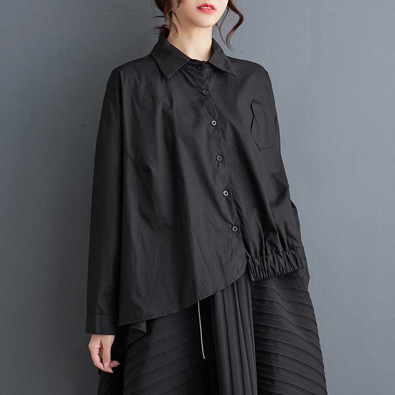 Korean Black Asymmetrical Shirt