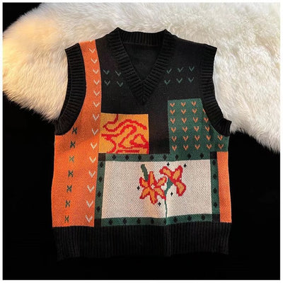 Korean V-Neck Jacquard Vest