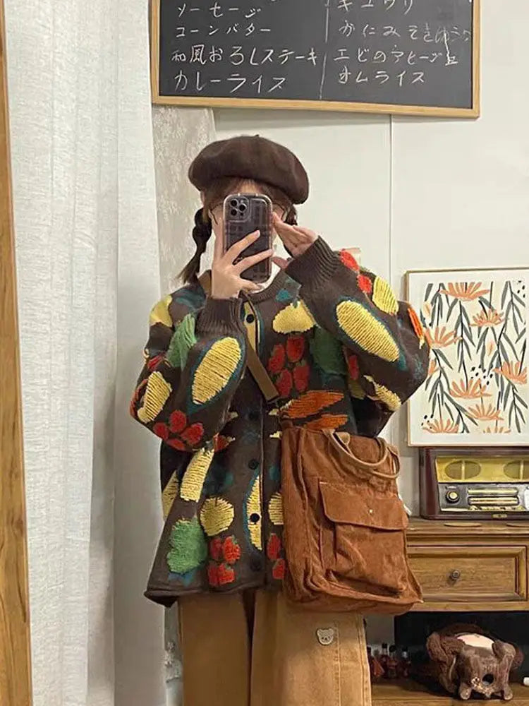 Korean Oversized Cardigan with Fruit Pattern