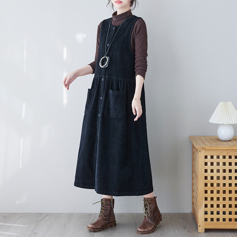 Korean Corduroy Long Dress