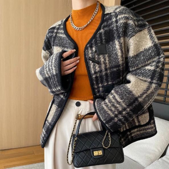 Korean Plaid Wool Coat