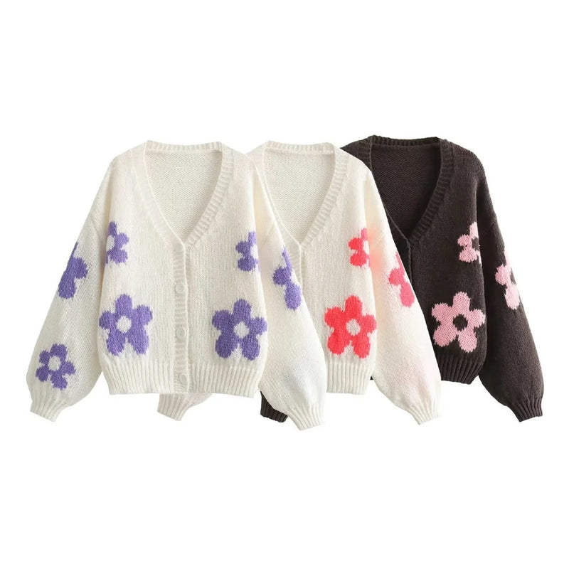 Cardigan Jacquard Fleur Coréen