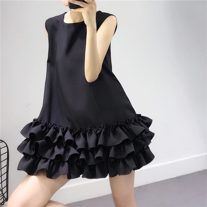 Korean Black Ruffle Dress