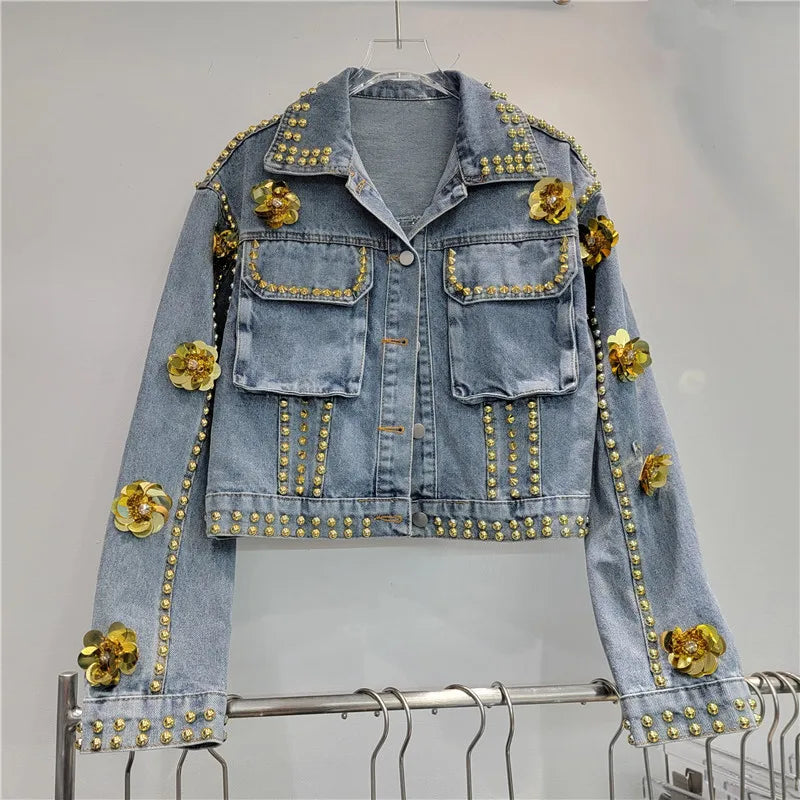 Koreanische Blumen-Jeansjacke