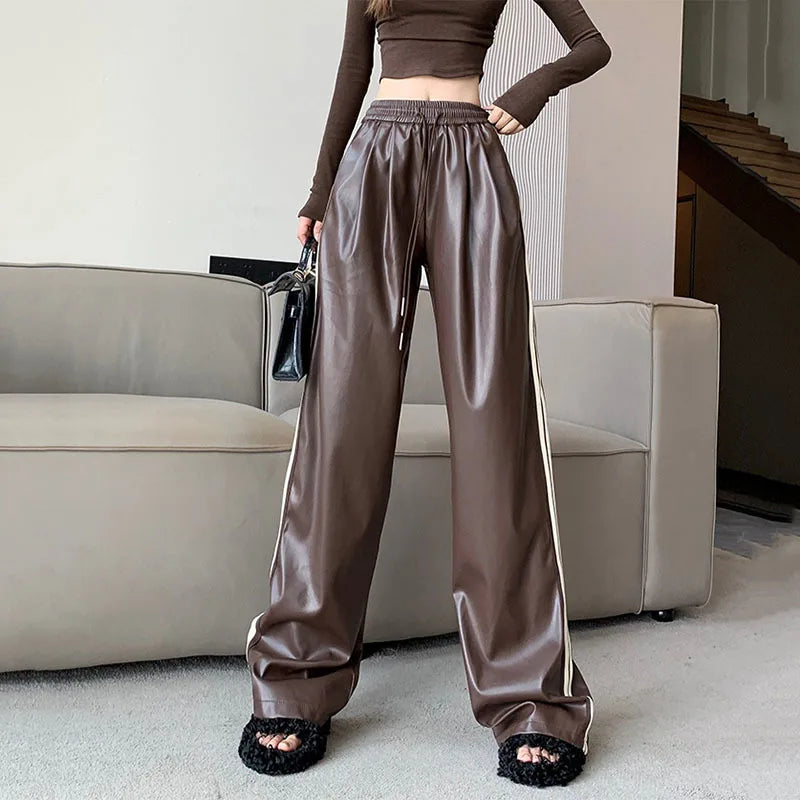 Korean High Waist Faux Leather Pants