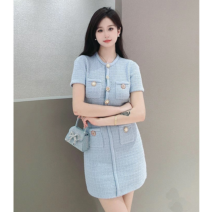 Korean Haze Blue Knitted Dress – KoreanxWear