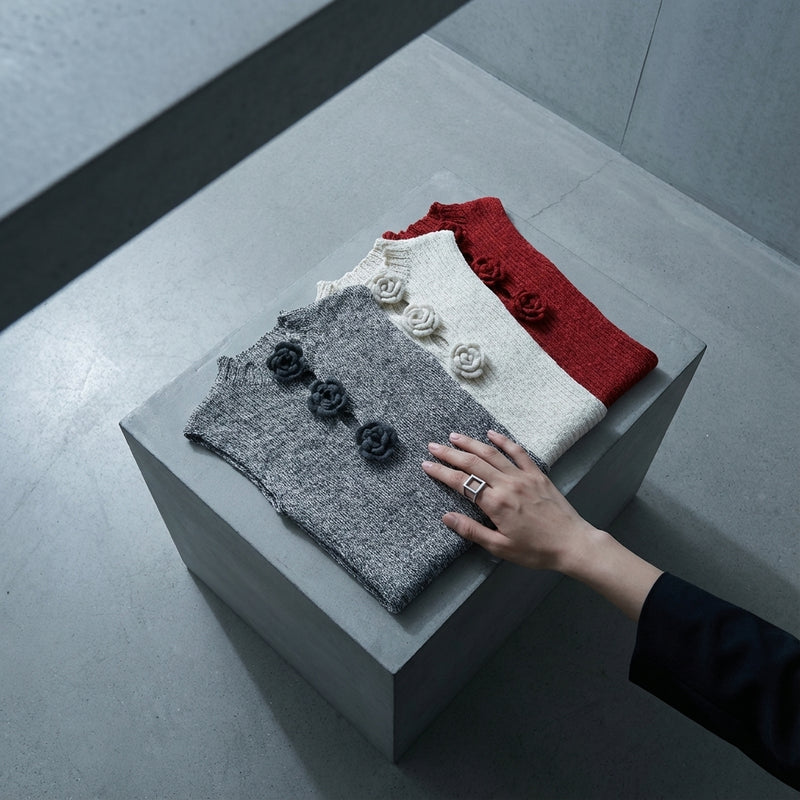 Gilet femme coréen en maille avec fleurs 3D - Koreanxwear