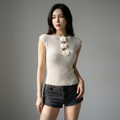 Gilet femme coréen en maille avec fleurs 3D - Koreanxwear - Taille One Size
