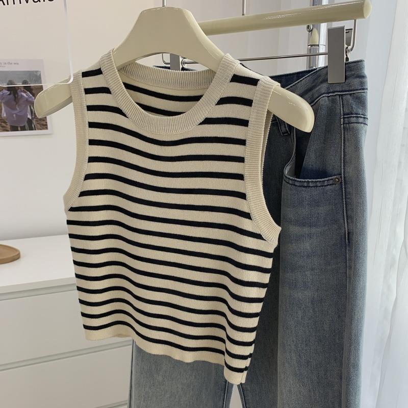 Korean Striped Knit Tank Top