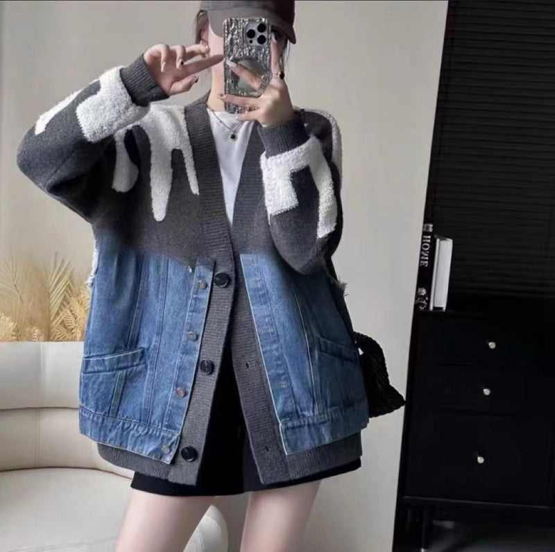 Korean Two-tone Knitted Coat for Women