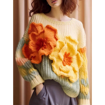 Koreanischer Blumenstrickpullover