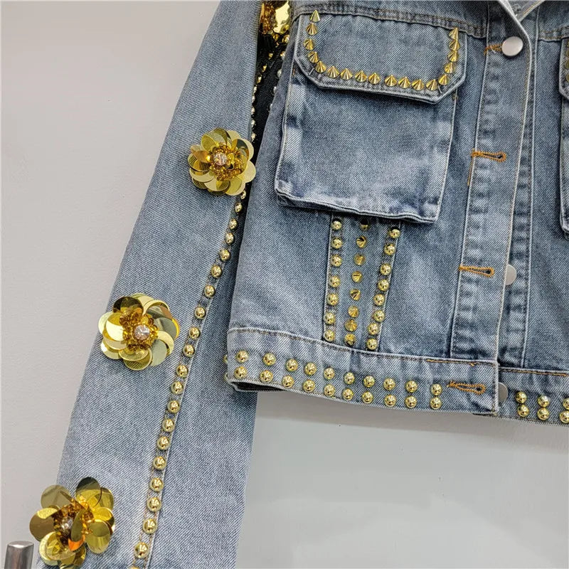 Koreanische Blumen-Jeansjacke