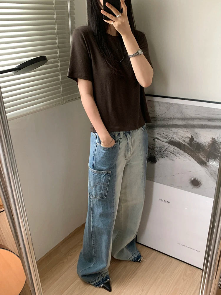 Pantalon Denim Patchwork Vintage Coréen