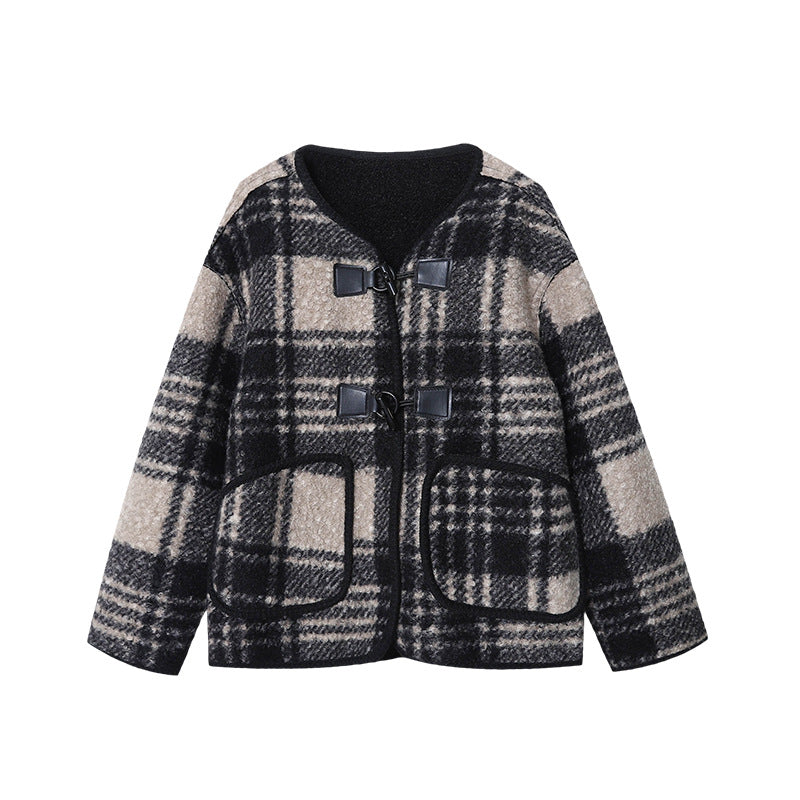 Korean Plaid Wool Coat