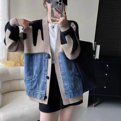 Korean Two-tone Knitted Coat for Women