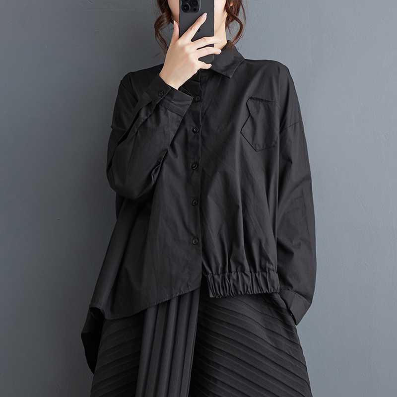 Korean Black Asymmetrical Shirt