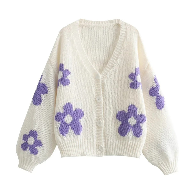 Cardigan Jacquard Fleur Coréen