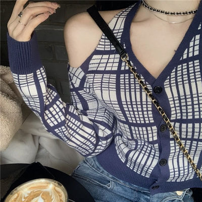 Korean Check Long Sleeve Sweater