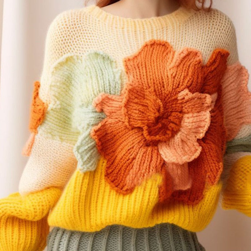 Koreanischer Blumenstrickpullover