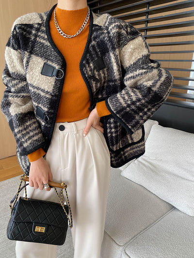 Korean Plaid Wool Coat