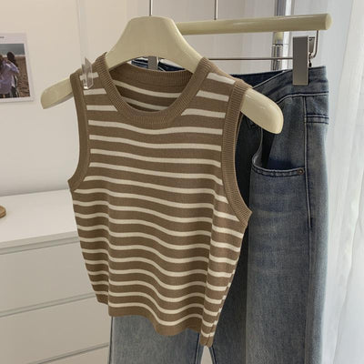 Korean Striped Knit Tank Top