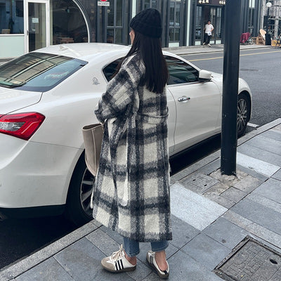 Korean Plaid Long Wool Coat