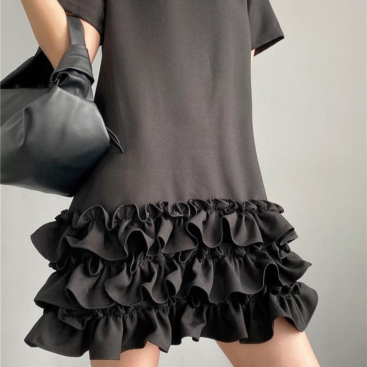 Korean Black Ruffle Dress