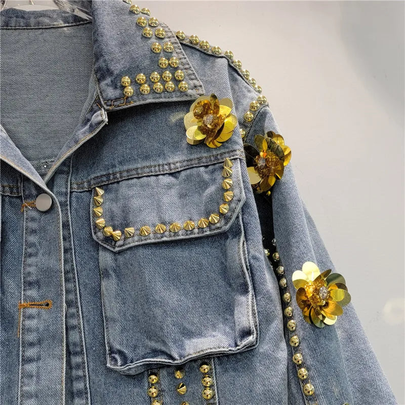 Koreanische Blumen-Jeansjacke