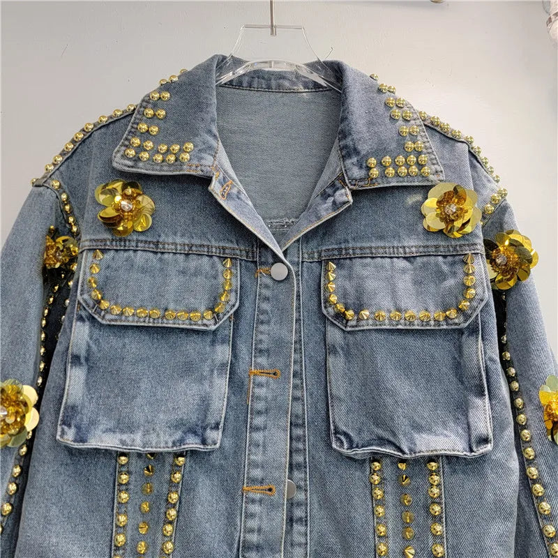 Koreanische Blumen-Jeansjacke