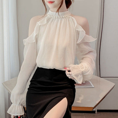 Korean Off Shoulder Chiffon Blouse