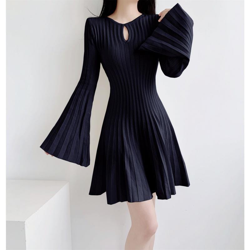 korean club dress knitted Long Sleeve Embroidery Flowers Color:Rosemary Freshwater Print Women's Brown Ball Gown and ning nts