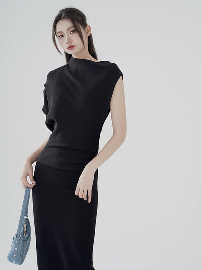 Schwarzes langes Kleid im koreanischen Stil