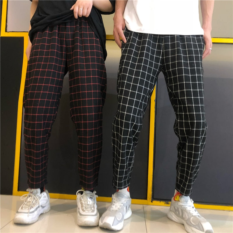 Pantalon Élastique à Carreaux Coréen