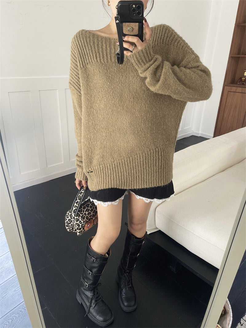 Koreanischer schulterfreier Pullover