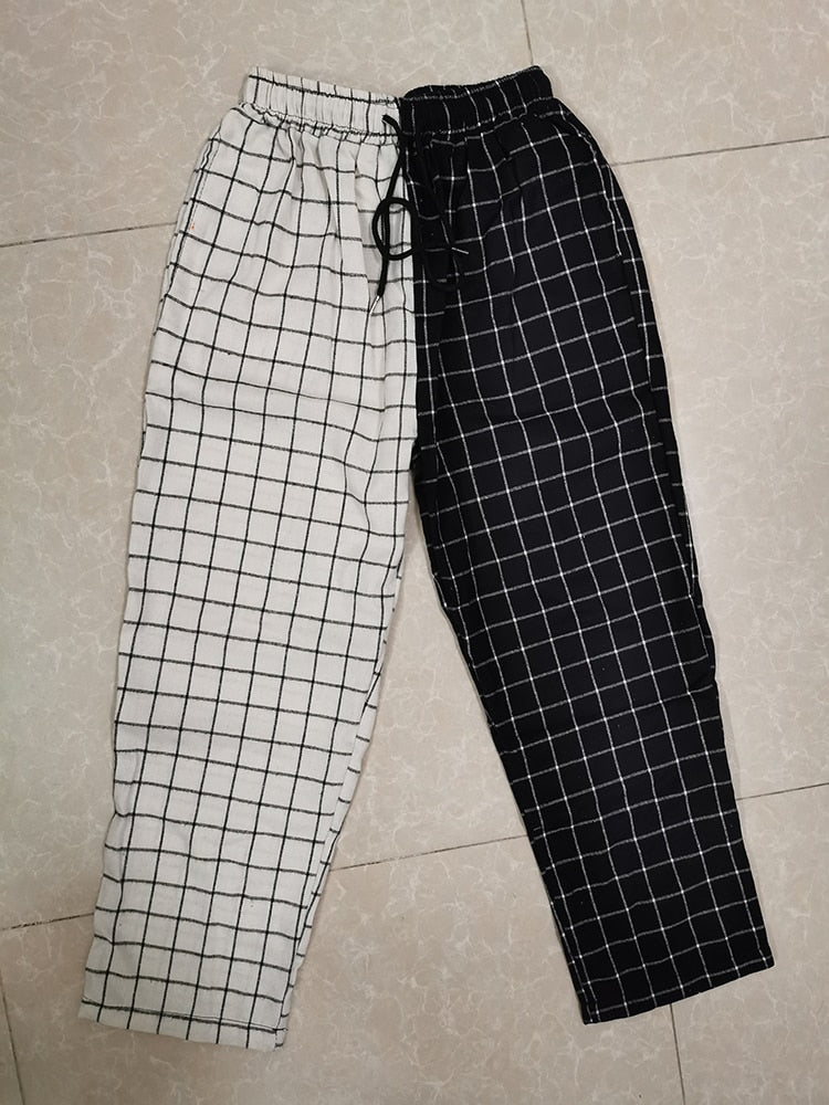 Pantalon Élastique à Carreaux Coréen