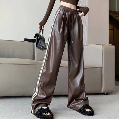 Korean High Waist Faux Leather Pants